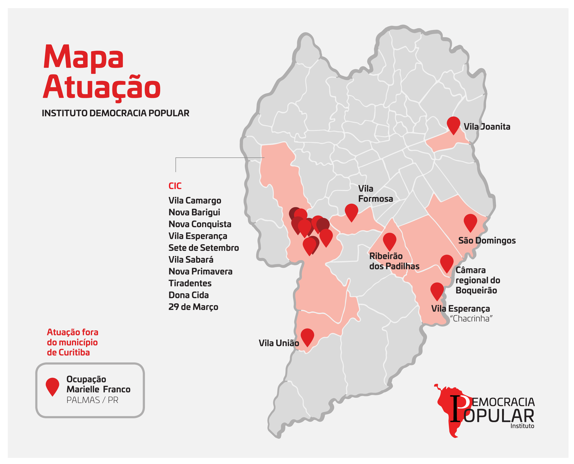 Mapa de atuação do IDP em Curitiba e região